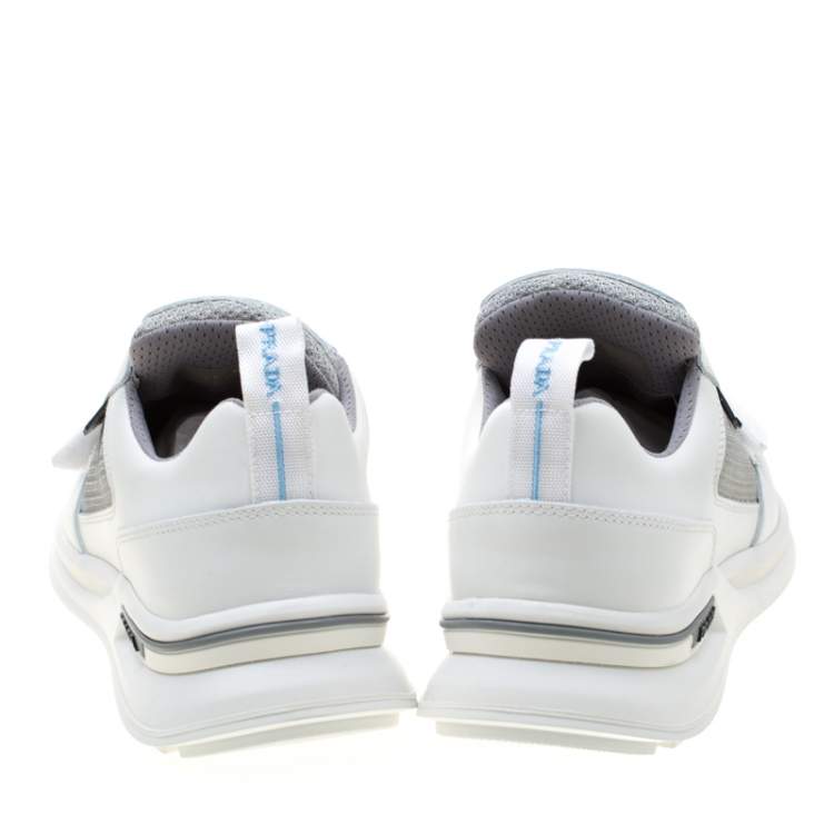 Pre Owned Prada Two Tone Mechano Leather and Technical Fabric Platform Sneakers Size 39