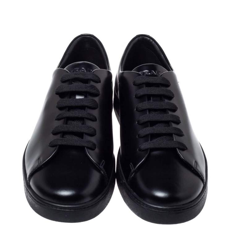 Pre Owned Prada Black Leather Lace Up Sneakers Size 45