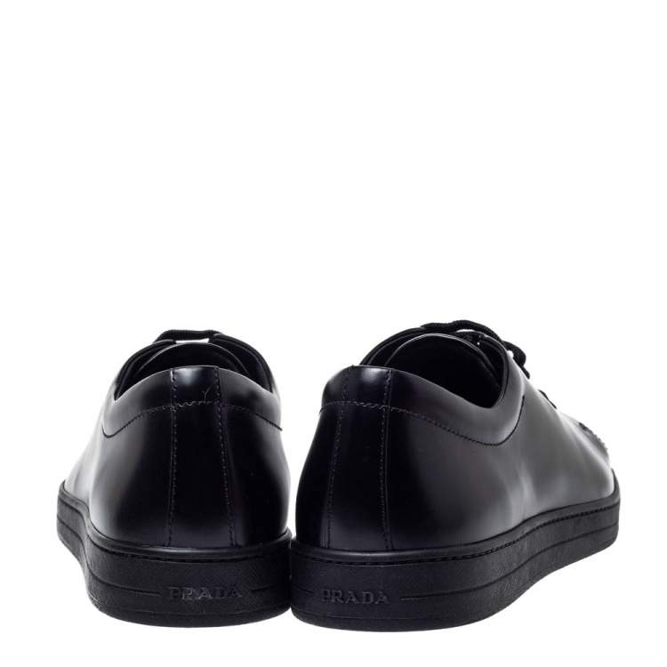 Pre Owned Prada Black Leather Lace Up Sneakers Size 45
