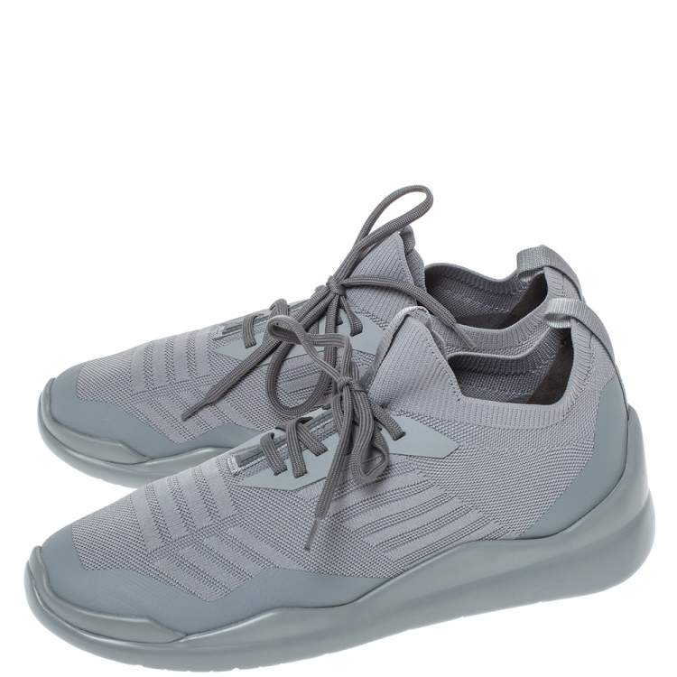 Pre Owned Prada Grey Knit Fabric Toblach Low Top Sneakers Size 42.5