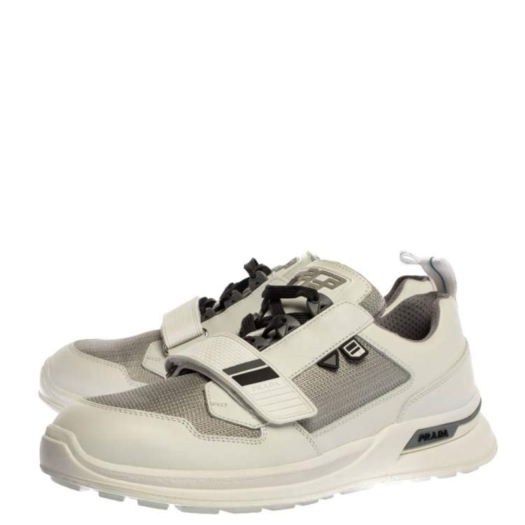 Pre Owned Prada White Leather Mechano Low Top Sneakers Size 45