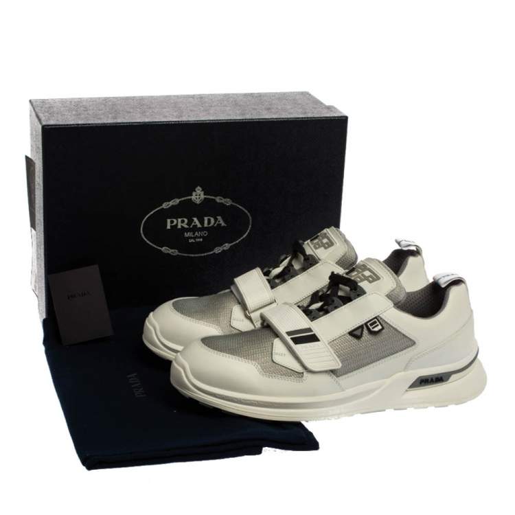 Pre Owned Prada White Leather Mechano Low Top Sneakers Size 45