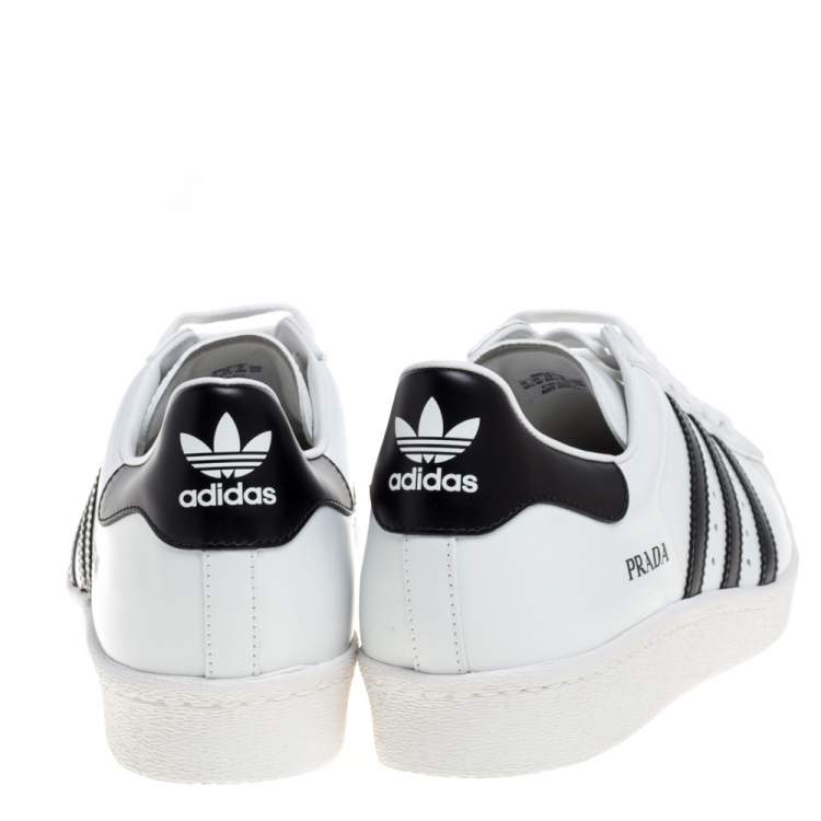 Pre Owned Prada x Adidas White/Black Leather Superstar Low Top Sneakers Size 44 2/3