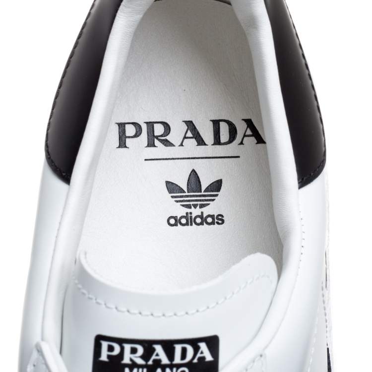Pre Owned Prada x Adidas White/Black Leather Superstar Low Top Sneakers Size 44 2/3
