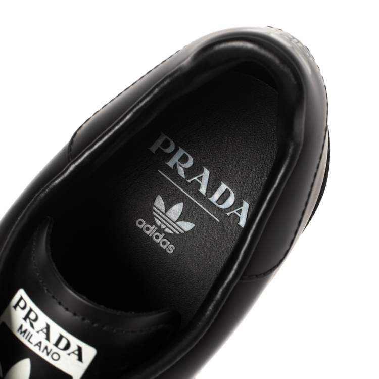 Pre Owned Prada x Adidas Black Leather Superstar Low Top Sneakers Size 44 2/3