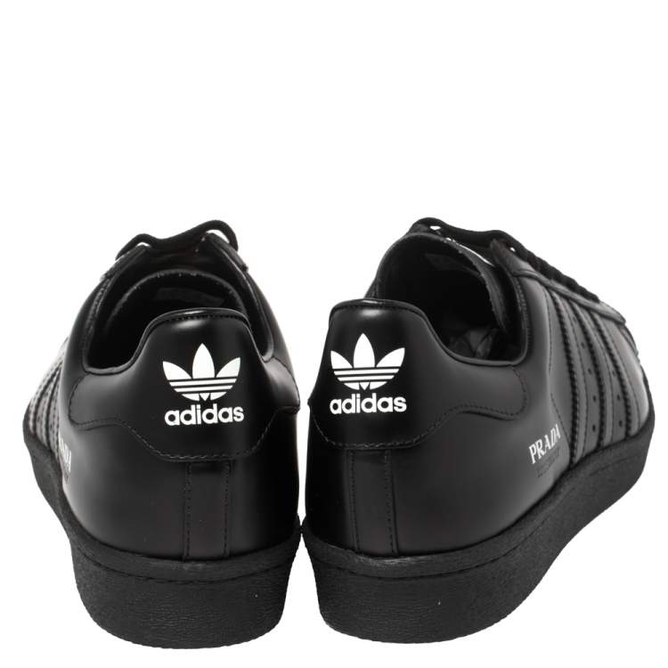 Pre Owned Prada x Adidas Black Leather Superstar Low Top Sneakers Size 44 2/3