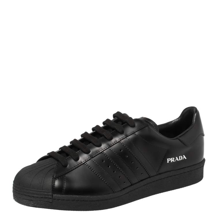 Prada x Adidas Black Leather Superstar Low Top Sneakers Size 44 2/3 ...