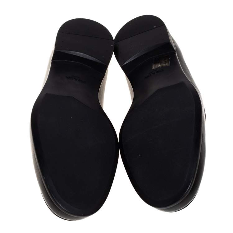 Pre Owned  Prada Black Saffiano Leather Logo Loafers Size 40.5