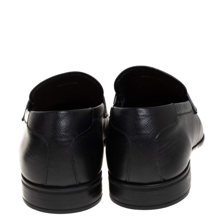 Pre Owned  Prada Black Saffiano Leather Logo Loafers Size 40.5