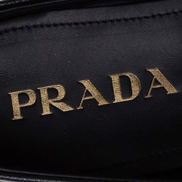 Pre Owned  Prada Black Saffiano Leather Logo Loafers Size 40.5