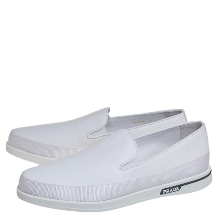 Pre Owned Prada Saint Tropez White Leather Slip-On Sneakers Size 43
