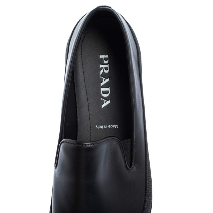 Pre Owned Prada Saint Tropez Black Leather Slip-On Sneakers Size 43