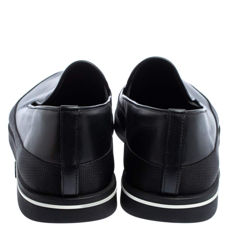 Pre Owned Prada Saint Tropez Black Leather Slip-On Sneakers Size 43