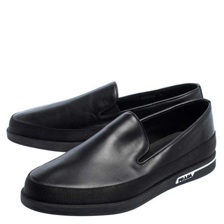 Pre Owned Prada Saint Tropez Black Leather Slip-On Sneakers Size 43