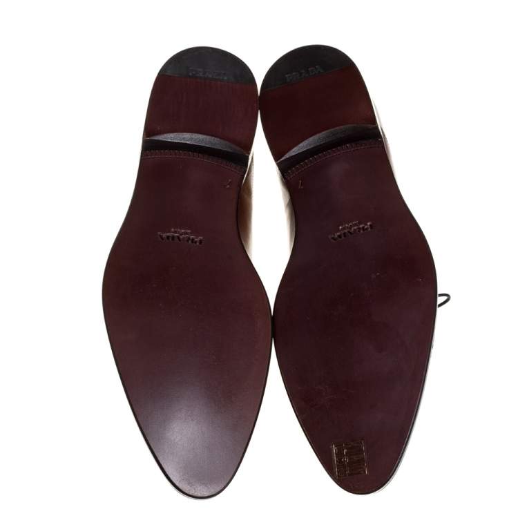 Pre Owned Prada Brown Leather Lace Up Derby Size 41