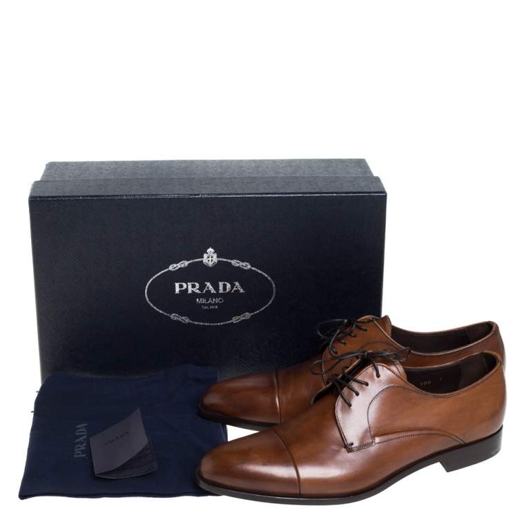 Pre Owned Prada Brown Leather Lace Up Derby Size 41