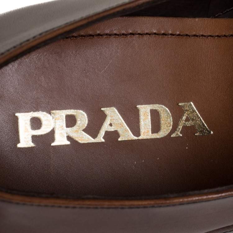 Pre Owned Prada Brown Leather Lace Up Derby Size 41