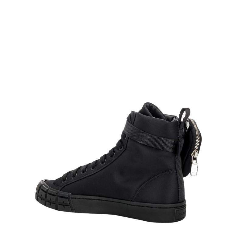 Pre Owned Prada Black Wheel Re-Nylon Gabardine high-top Sneakers Size EU 42 UK 8