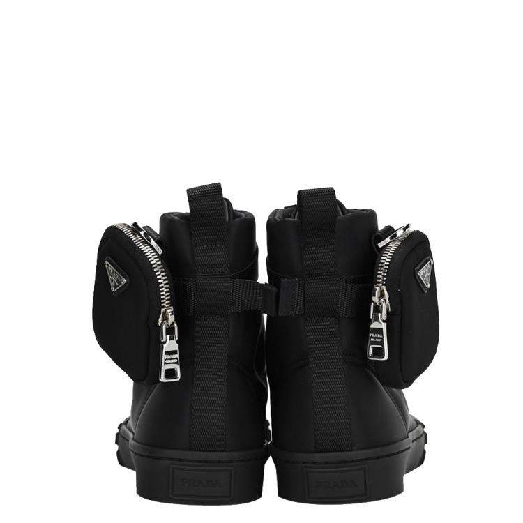 Pre Owned Prada Black Wheel Re-Nylon Gabardine high-top Sneakers Size EU 42 UK 8