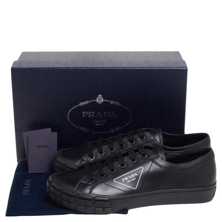 Pre Owned Prada Black Leather Low Top Sneakers Size 44