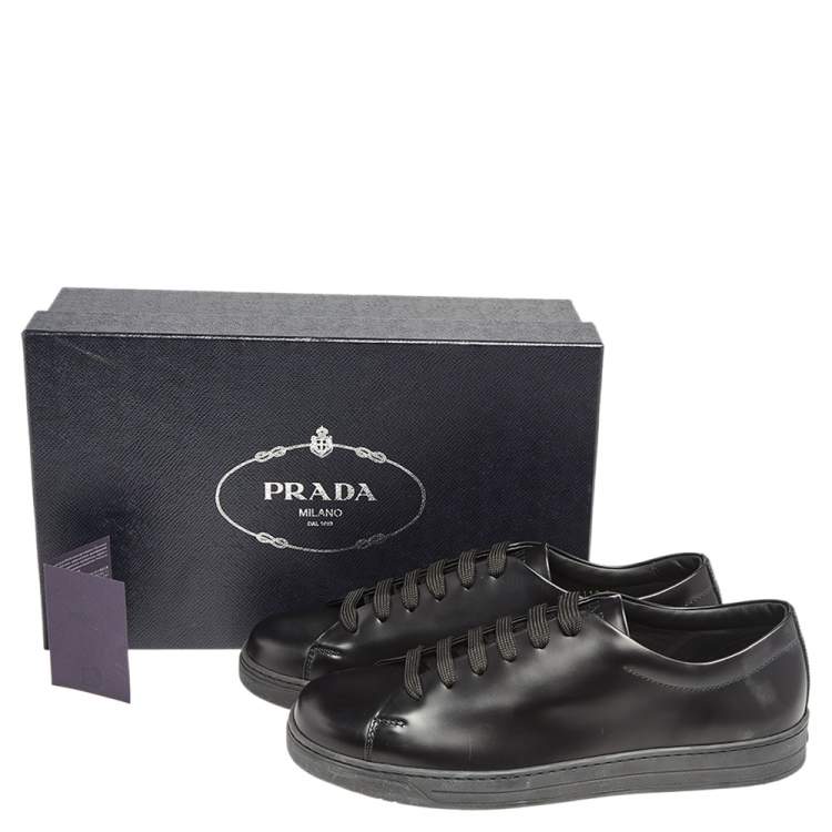 Pre Owned Prada Black Leather Low Top Sneakers Size 42.5