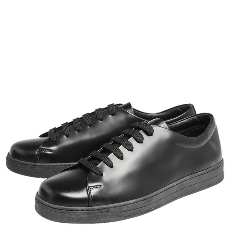 Pre Owned Prada Black Leather Low Top Sneakers Size 42.5
