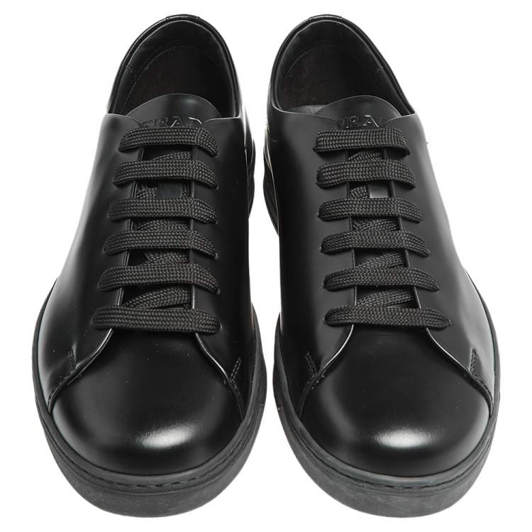 Pre Owned Prada Black Leather Low Top Sneakers Size 42.5