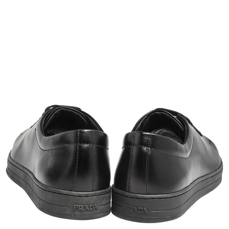 Pre Owned Prada Black Leather Low Top Sneakers Size 42.5