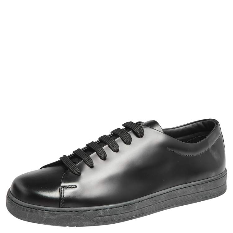 Pre Owned Prada Black Leather Low Top Sneakers Size 42.5