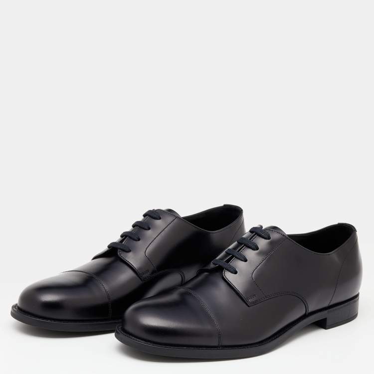 Pre Owned Prada Black Leather Lace Up Oxfords Size 41