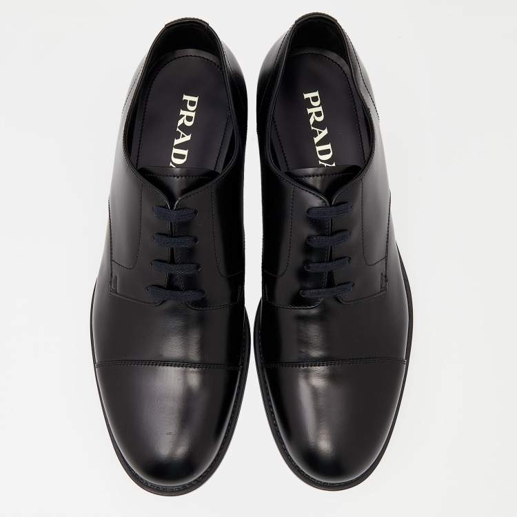 Pre Owned Prada Black Leather Lace Up Oxfords Size 41