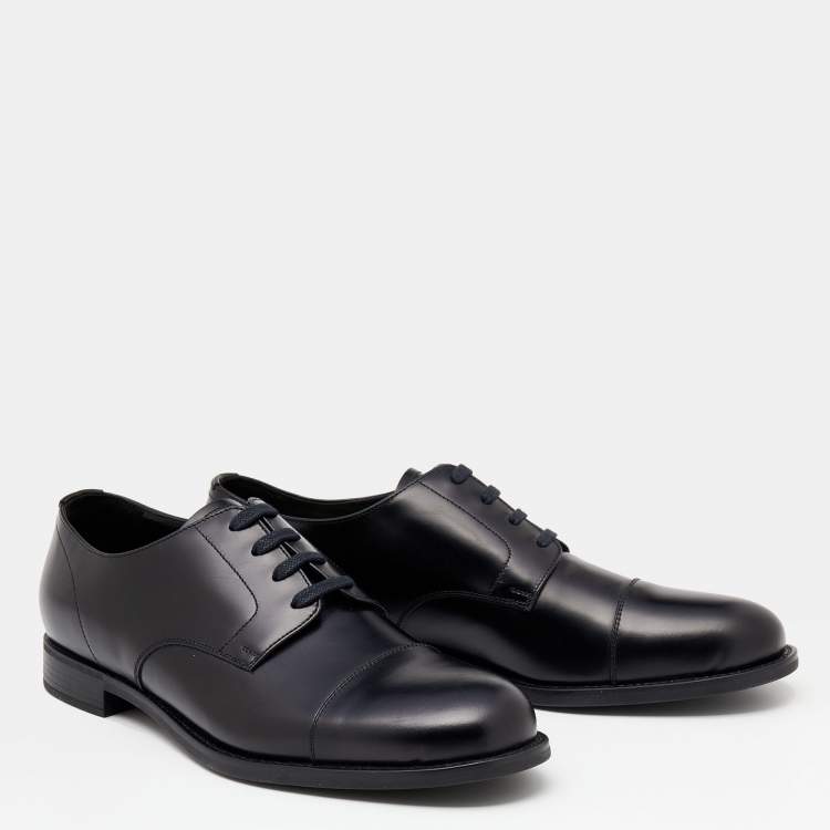 Pre Owned Prada Black Leather Lace Up Oxfords Size 41