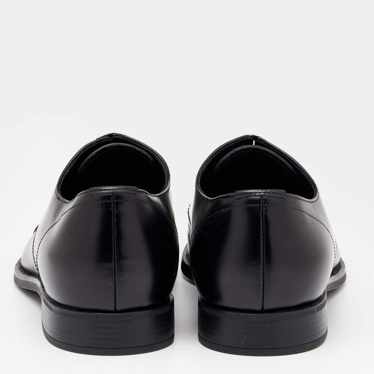 Pre Owned Prada Black Leather Lace Up Oxfords Size 41