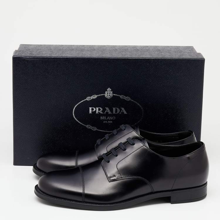Pre Owned Prada Black Leather Lace Up Oxfords Size 41