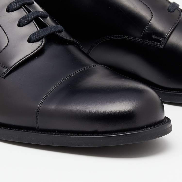 Pre Owned Prada Black Leather Lace Up Oxfords Size 41