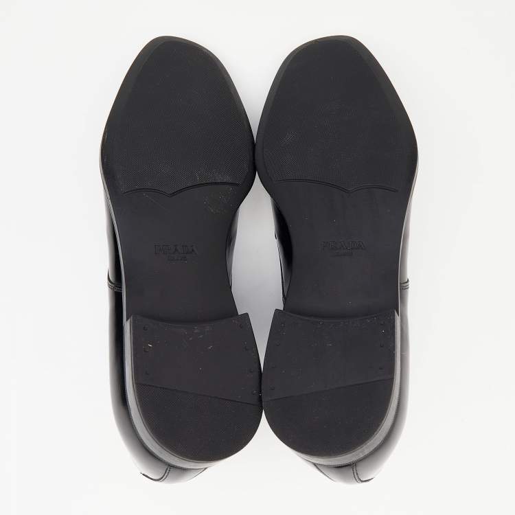 Pre Owned Prada Black Leather Lace Up Oxfords Size 41.5
