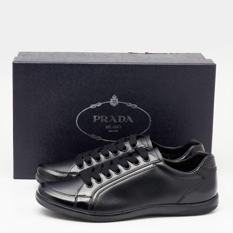 Pre Owned Prada Black Leather Low Top Sneakers Size 41