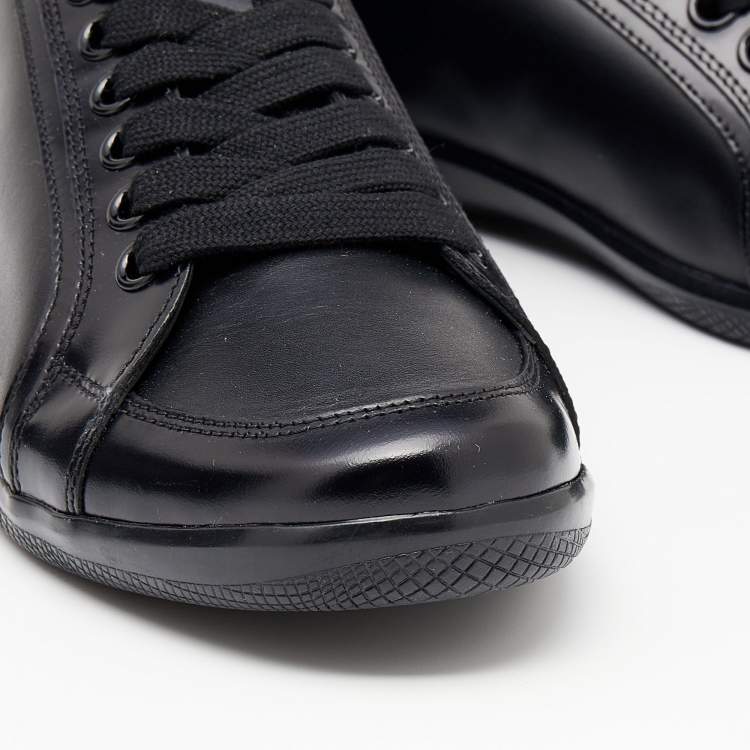 Pre Owned Prada Black Leather Low Top Sneakers Size 41