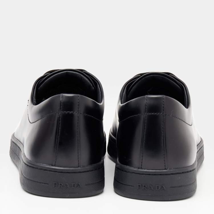 مملوكة مسبقًا Prada Black Leather Low Top Sneakers Size 41.5