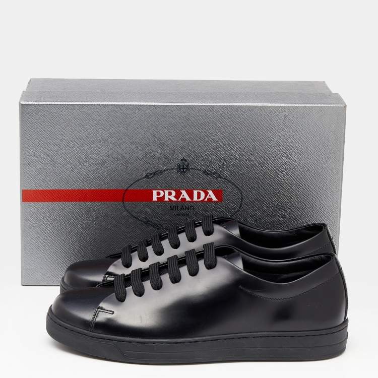 Pre Owned Prada Black Leather Lace Up Sneakers Size 41