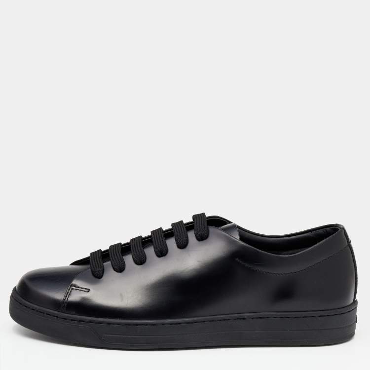 Pre Owned Prada Black Leather Lace Up Sneakers Size 41