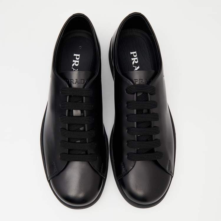 Pre Owned Prada Black Leather Lace Up Sneakers Size 41