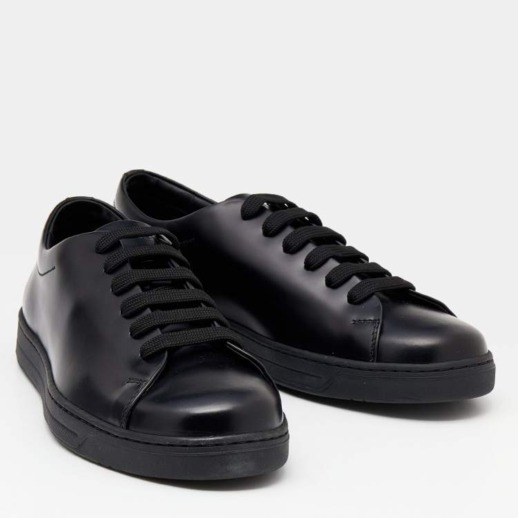 Pre Owned Prada Black Leather Lace Up Sneakers Size 41