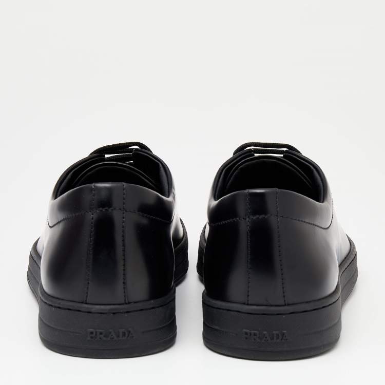 Pre Owned Prada Black Leather Lace Up Sneakers Size 41