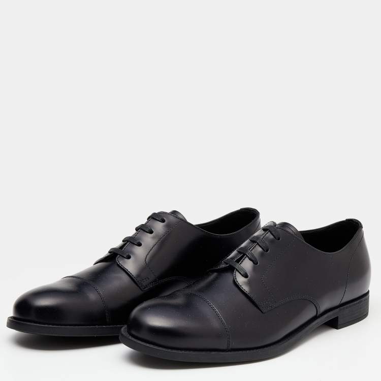 Pre Owned Prada Black Leather Lace Up Oxfords Size 41