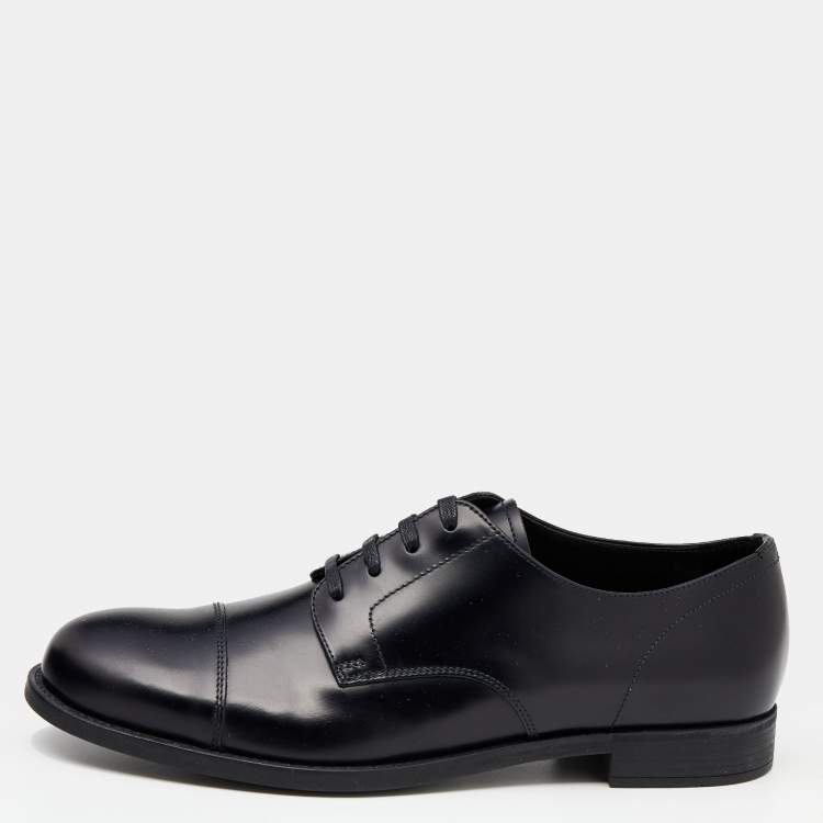 Pre Owned Prada Black Leather Lace Up Oxfords Size 41