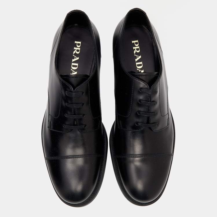 Pre Owned Prada Black Leather Lace Up Oxfords Size 41