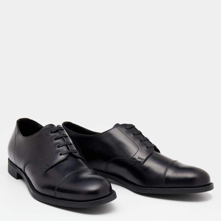Pre Owned Prada Black Leather Lace Up Oxfords Size 41