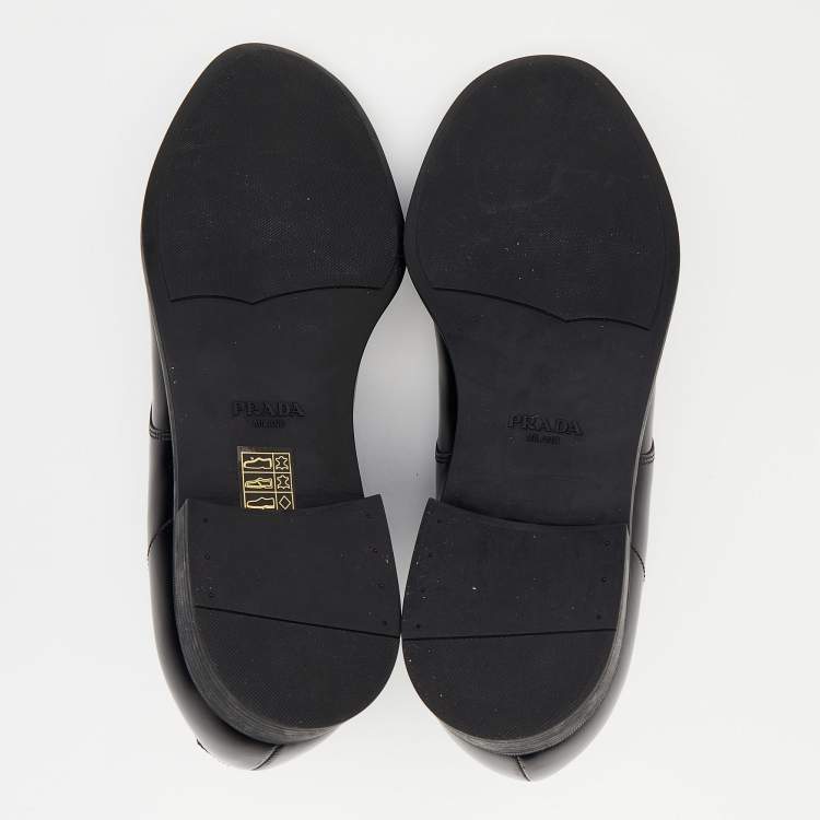 Pre Owned Prada Black Leather Lace Up Oxfords Size 41