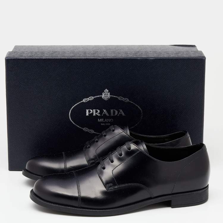 Pre Owned Prada Black Leather Lace Up Oxfords Size 41